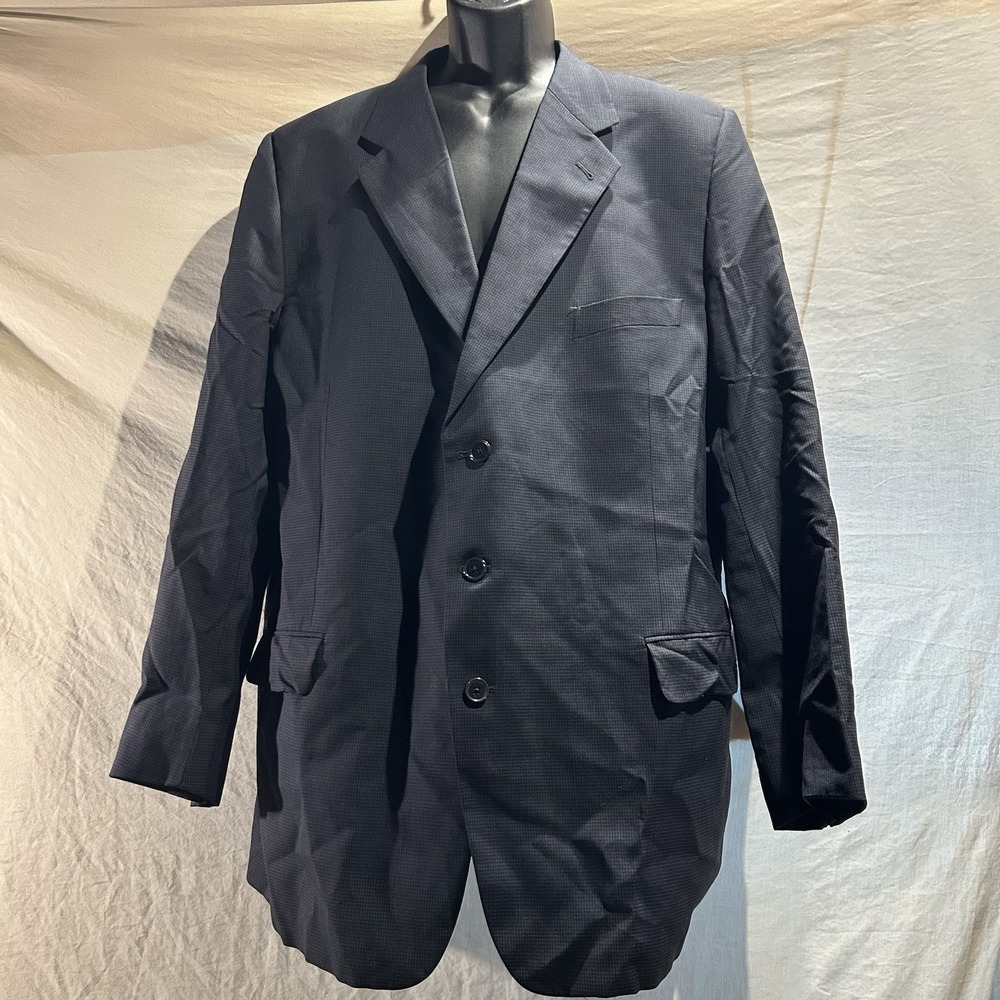 VTG Joseph Abboud Mens 46L 100% Wool Blazer Sport Coat Navy Blue Check USA